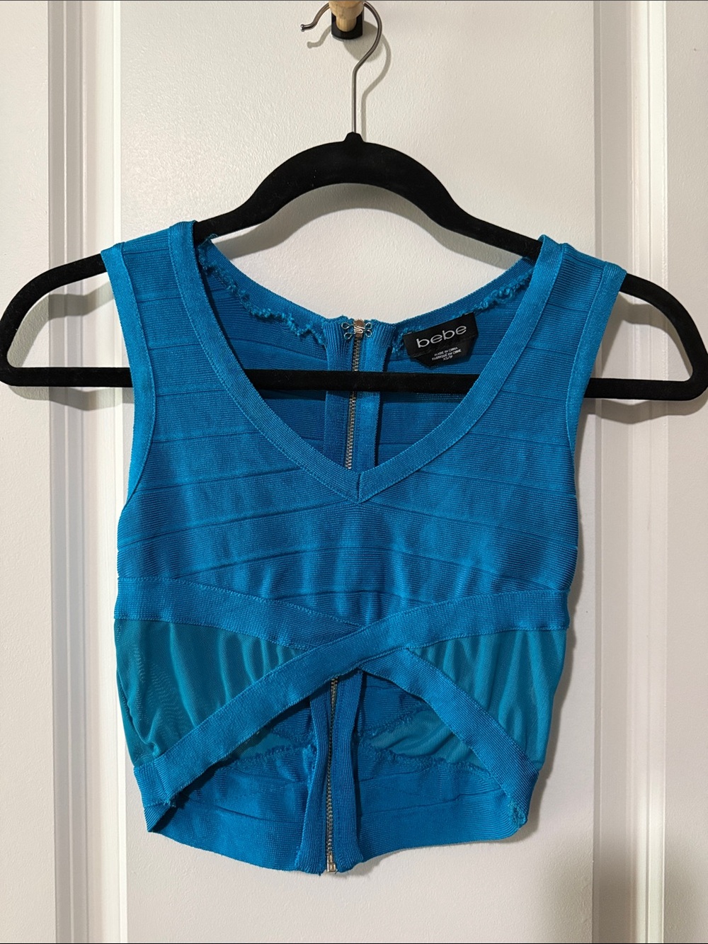 bebe Turquoise Blue Cropped Bandage Tank Top
